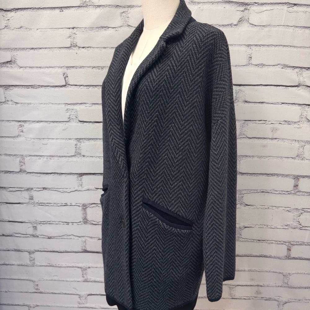 Madewell Merino Wool Blend Herringbone Coat Womens Small Oversized Cocoon Gray - Picture 4 of 16